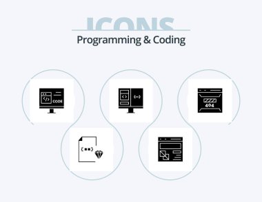 Programming And Coding Glyph Icon Pack 5 Icon Design. computer. app. page. development. coding