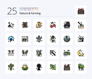 Nature And Farming 25 Line Filled icon pack including farming. agriculture. farming. farming. cherry