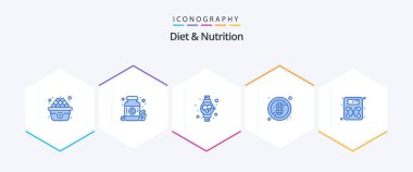 Diet And Nutrition 25 Blue icon pack including . weighing machine. watch. scale. nuts no peanuts