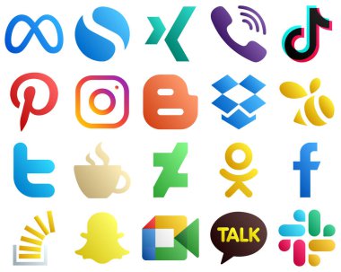 20 Gradient Social Media Brand Icons such as blog. douyin. meta and pinterest icons. High definition and versatile