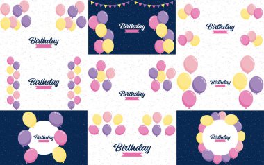 Happy Birthday design with a pastel color scheme and a hand-drawn cake illustration