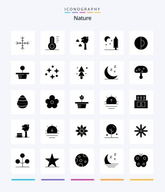 Creative Nature 25 Glyph Solid Black icon pack  Such As plant. nature. cloud. geology. tree