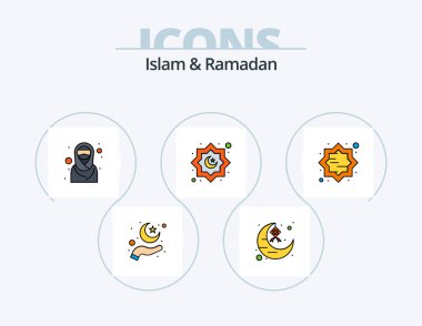 Islam And Ramadan Line Filled Icon Pack 5 Icon Design. rise. muslim. book. kaaba. lantern