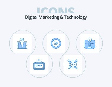 Digital Marketing And Technology Blue Icon Pack 5 Icon Design. content. digital. engagement. ad blocker. ad