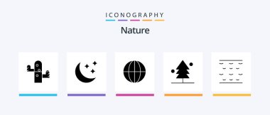 Nature Glyph 5 Icon Pack Including waves. sea. earth. tree. garden. Creative Icons Design