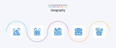 Geo Graphy Blue 5 Icon Pack Including bag. travel. hiking. map. position