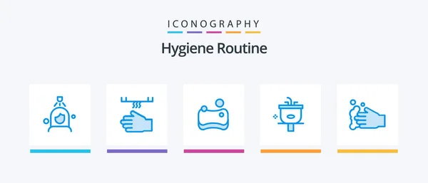 Hygiene Routine Blue Icon Pack Including Cleaning Shower Hand Cleaning — Stock Vector