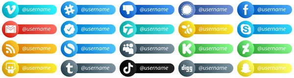 Иконки Социальной Сети Place Username Упакованы Например Скейтборд Facebook Твиттер — стоковый вектор