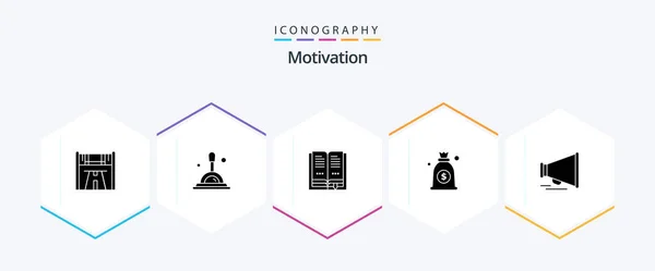 Motivation Glyph Icon Pack Including Motivation Education Laud Bag — Wektor stockowy