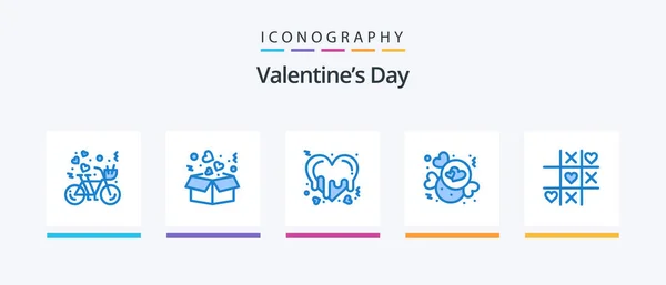 Valentines Day Blue Icon Pack Including Game Love Love Chocolate — Stock vektor