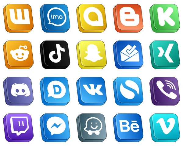 Isometric Icons Major Social Media Pack Inbox Kickstarter China Douyin — Stockvector