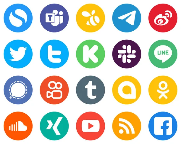 Flat Circle White Icon Collection signal. slack. sina. funding and tweet 20 Editable Icons