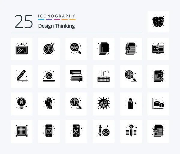 Design Thinking Solid Glyph Icon Pack Including Computer Document Design — Vettoriale Stock