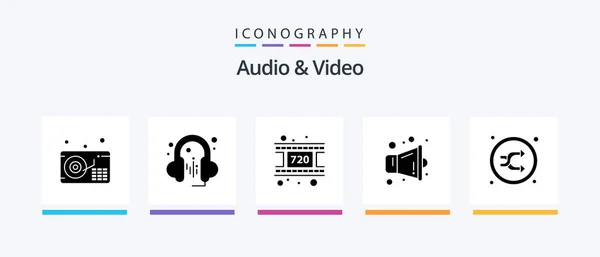 Audio Video Glyph Icon Pack Including Random Video Music Arrow — Stock Vector