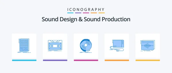 Sound Design Sound Production Blue Icon Pack Včetně Externího Audio — Stockový vektor