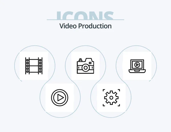 Video Production Line Icon Pack Icon Design Share Cinema Movie — 图库矢量图片