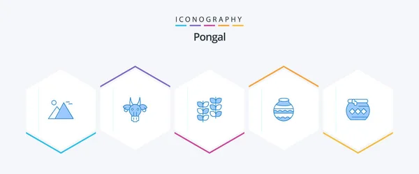 Pongal Blue Icon Pack Including Pongal Sand Indian Pot Plant — ストックベクタ