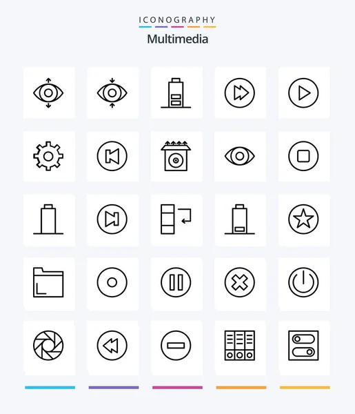 Creative Multimedia Outline Icon Pack Install Previous Multimedia Multimedia Setting — Image vectorielle