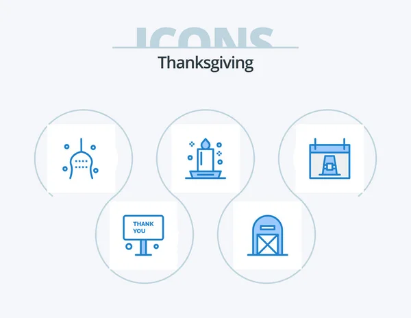 Thanks Giving Blue Icon Pack Icon Design Dinner Candle Pilgrim — Image vectorielle