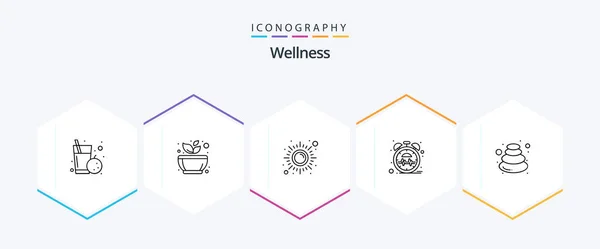 Wellness Line Icon Pack Including Time Heart Rest Beat Sun — Stock Vector