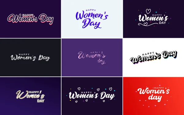 Happy Woman Day Handwritten Lettering Set March 8Th Modern Calligraphy — Image vectorielle