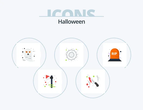 Halloween Flat Icon Pack Icon Design Tombstone Halloween Face Scary — Archivo Imágenes Vectoriales