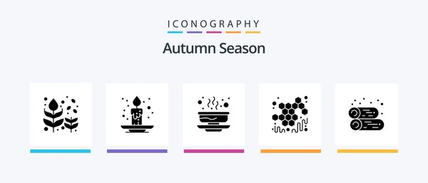 Autumn Glyph Icon Pack Including Viscous Honey Festival Autumn Food — Stockvektor