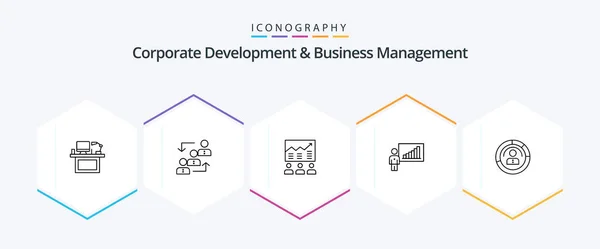 Corporate Development Business Management Line Icon Pack Including Chart Arrow — 图库矢量图片