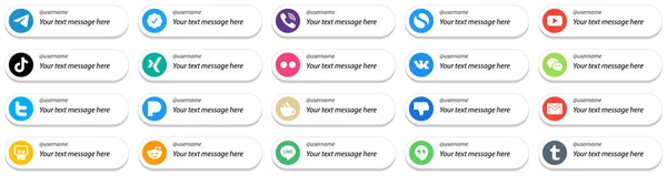 Card Style Social Media Platform Follow Icons Custom Message Option — ストックベクタ