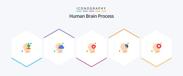 Human Brain Process Flat Icon Pack Including Mind Meditation Thinking — Stockový vektor