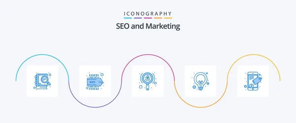 Seo Blue Icon Pack Including Connect Seo Growth Lamp Bulb — Stockvektor