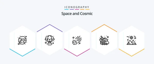 Space Line Icon Pack Including Space Meteorite Planet Space Car — Stockvektor