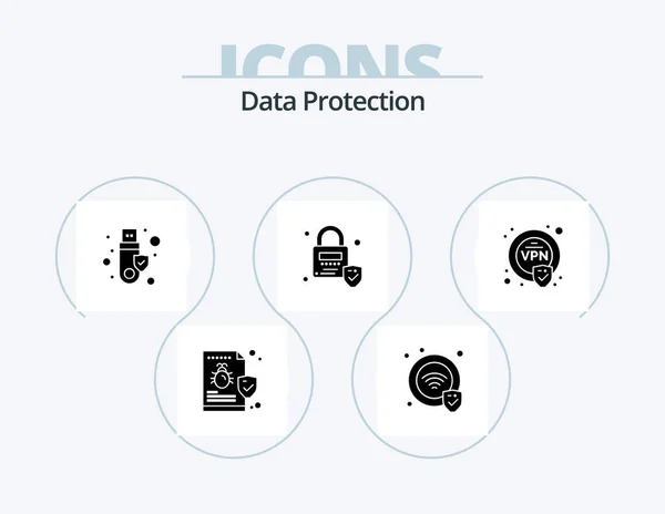 Data Protection Glyph Icon Pack Icon Design Vpn Encryption Security — Wektor stockowy