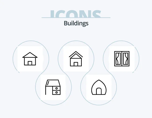 Buildings Line Icon Pack Icon Design Shop Front House Furniture — ストックベクタ