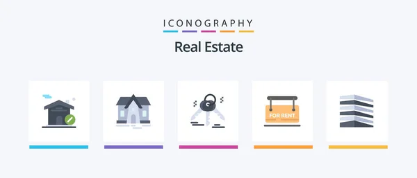 Real Estate Flat Icon Pack Including Rent Estate Office Creative — Stockvektor