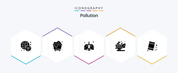 Pollution Glyph Icon Pack Including Pollution Environment Pollution Barrels Pollution — Stock Vector