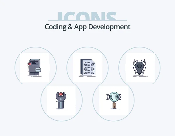 Coding App Development Line Filled Icon Pack Icon Design Insect — Stock Vector