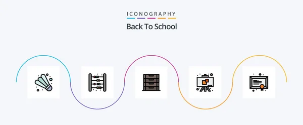 Back School Line Filled Flat Icon Pack Including School Diploma — Stock Vector