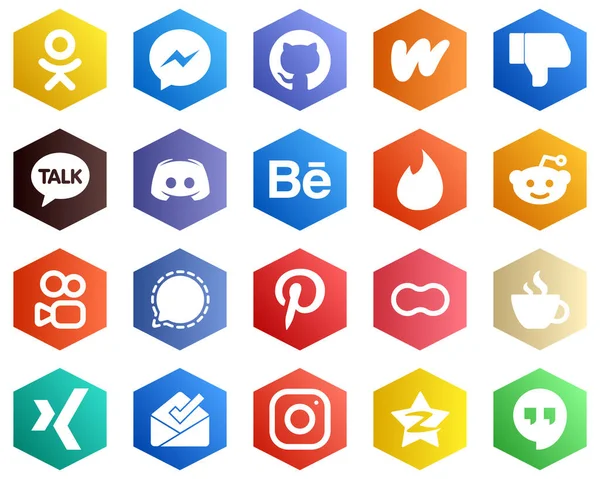 Hexagon Flat Color White Icon Set Kuaishou Tinder Facebook Behance — Stock Vector