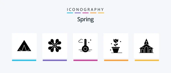 Spring Glyph Icon Pack Including Christmas Spring Temperature Nature Flower — Stock Vector