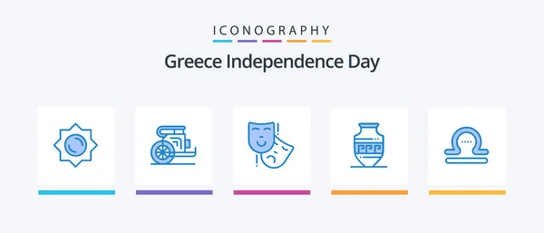 Grécia Dia Independência Azul Icon Pack Incluindo Libra Frasco Representação — Vetor de Stock