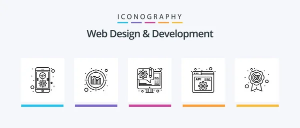 Web Design Development Line Icon Pack Including Web Design Html — Stock Vector