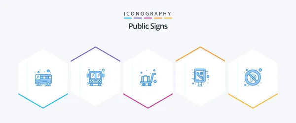 Signos Públicos Paquete Iconos Azules Incluyendo Signo Aparcamiento Equipaje Teléfono — Vector de stock