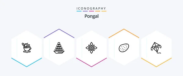 Pongal Line Icon Pack Mit Patato Hindu Laddu Diwali Schmücken — Stockvektor