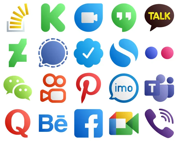 Elegant Gradient Social Media Icons Wechat Flickr Kakao Talk Simple — Stock Vector