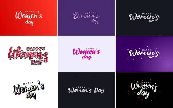 Pink Happy Women Day Typographical Design Elements Set Greeting Cards — Stock vektor