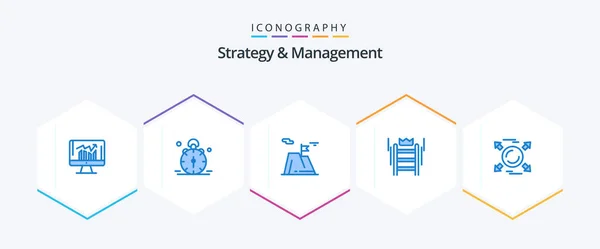 Strategy Management Blue Icon Pack Including Crown Ladder Bell Land — Stock Vector