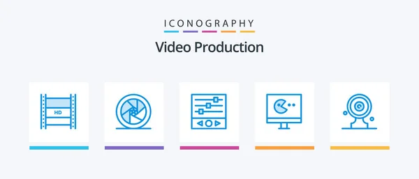 Video Production Blue Icon Pack Including Video Game Superhero Sound — Archivo Imágenes Vectoriales