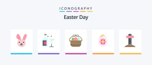 Easter Flat Icon Pack Including Cross Celebration Easter Egg Easter — Stockový vektor