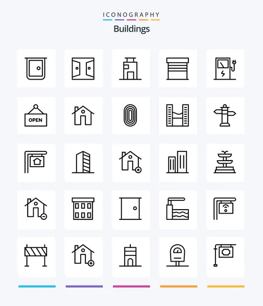 Creative Buildings Outline Icon Pack Open Electric City Charge Garage — Stockvector